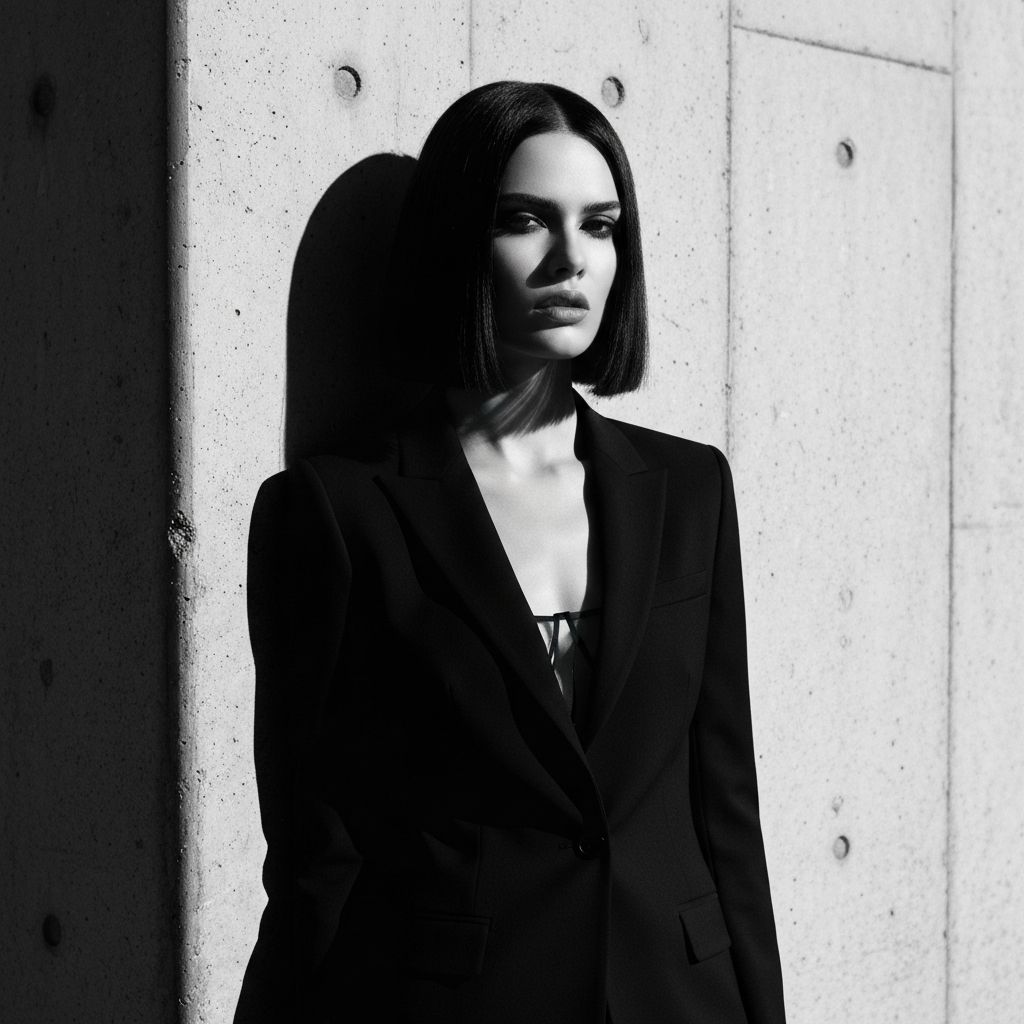 AI-generated fashion editorial with tailored suit